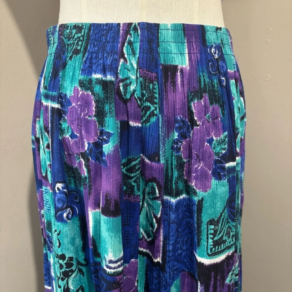 80s Vintage Colorful Floral Midi Skirt Size Medium Jessica Scott - Picture 5 of 11